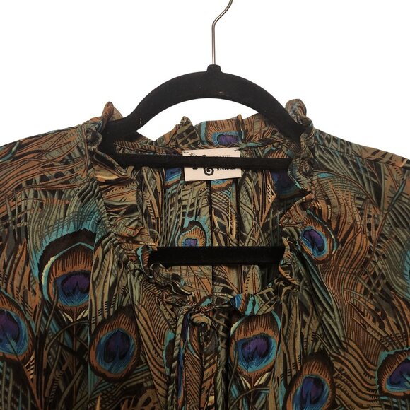 Show Me Your Mumu Green Peacock Printed Button-Down Blouse Size XS - Picture 3 of 9